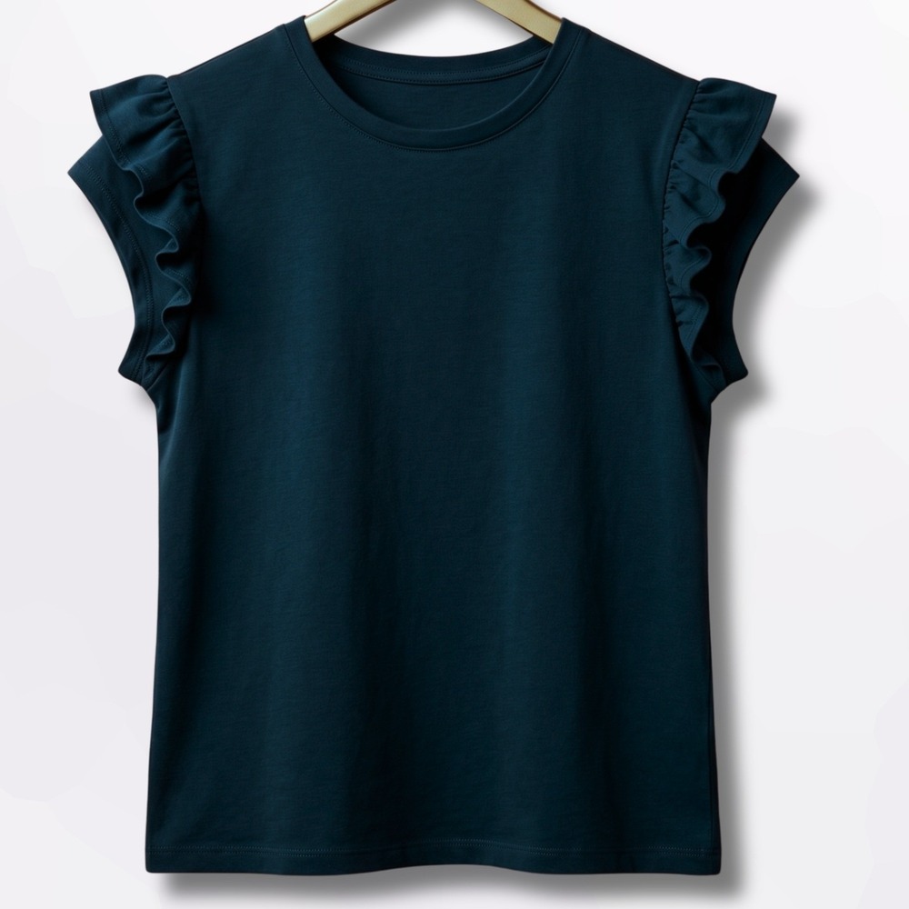 A New Day Ruffle Sleeve Top Womens Small Teal Cotton Crew Neck Sleeveless